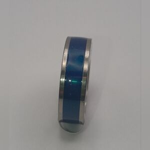 Men’s Blue Stainless Steel Band Ring Size 9.5 (19) Comfort Fit Silver
